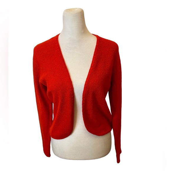 Vintage Cherry Red St John Bolero Cardigan Jacket Sz Small - Picture 1 of 9